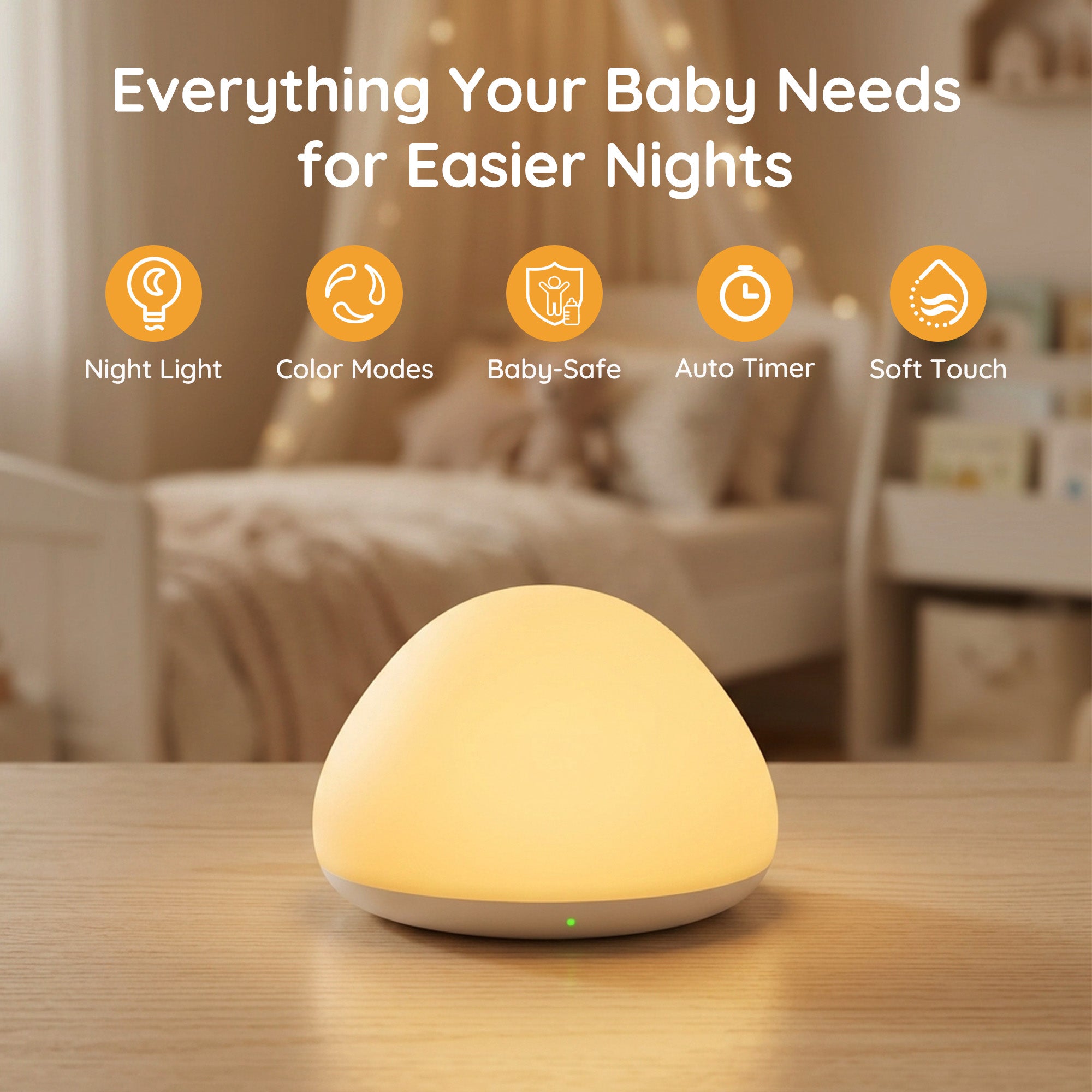 Night Light, 4 Dimmable Brightness 8 Color Changing Night Light for Kids, Small Portable Eye-Caring, Silicone Pinch Control 1H Timer Bedside Lamp, BPA-Free, Squeezable Stress Relief Nursery Lamp
