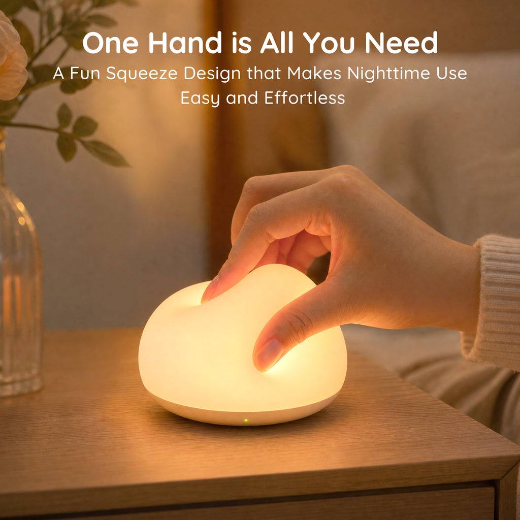 Night Light, 4 Dimmable Brightness 8 Color Changing Night Light for Kids, Small Portable Eye-Caring, Silicone Pinch Control 1H Timer Bedside Lamp, BPA-Free, Squeezable Stress Relief Nursery Lamp