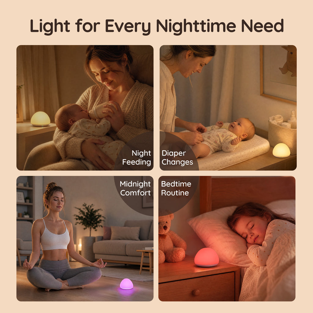 Night Light, 4 Dimmable Brightness 8 Color Changing Night Light for Kids, Small Portable Eye-Caring, Silicone Pinch Control 1H Timer Bedside Lamp, BPA-Free, Squeezable Stress Relief Nursery Lamp