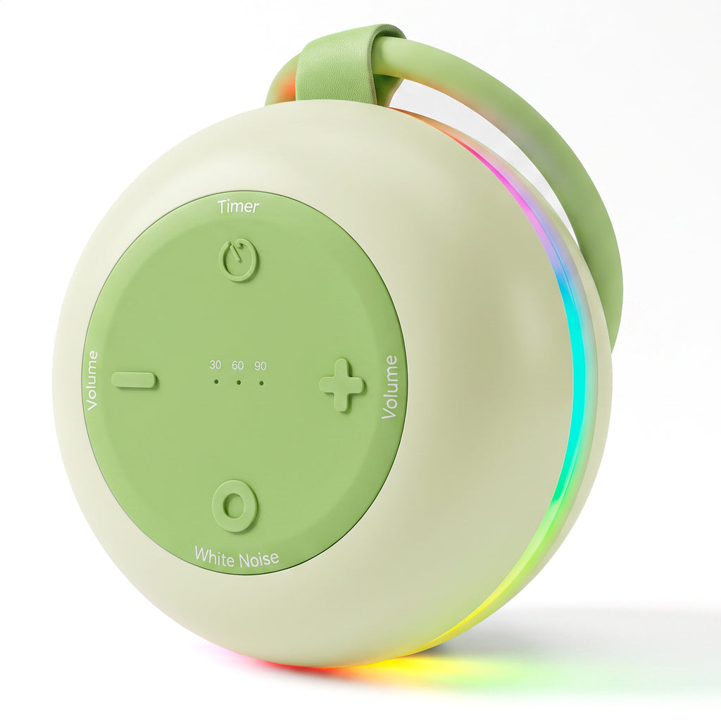 White Noise Machine with RGB Night Light, Portable Baby Sound Machine for Baby Sleeping, 18 Soothing Sounds, Child Lock, Long Battery Life, Stroller Sleep Soother for Travel, Registry, Gift