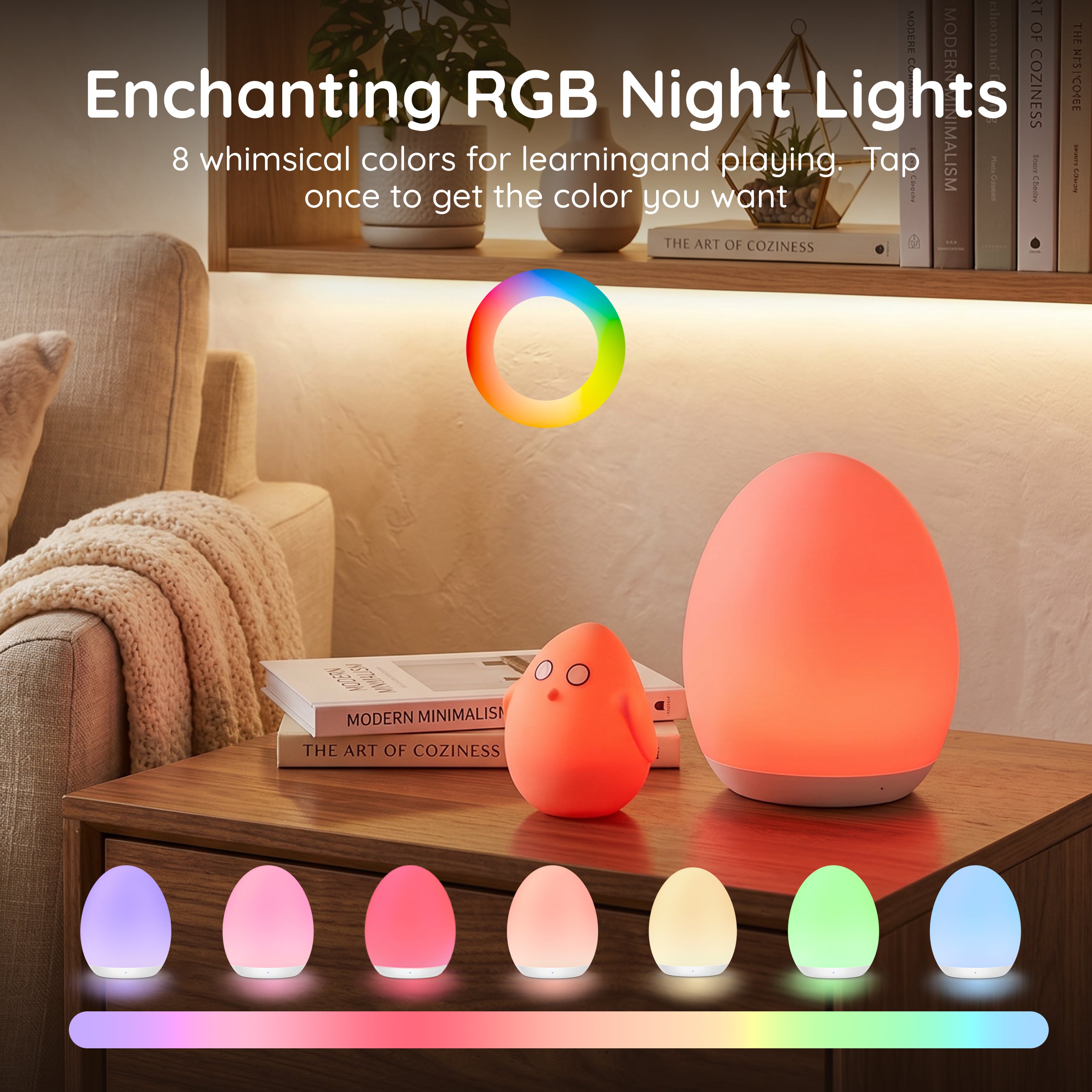 Egg Light, 7 Colors RGB Night Light for Kids, Dimmable Touch Control Night Light, Rechargeable Portable Nursery Lamp with Timer, Soft Light for Breastfeeding, Newborn, Toddler & Kids Room