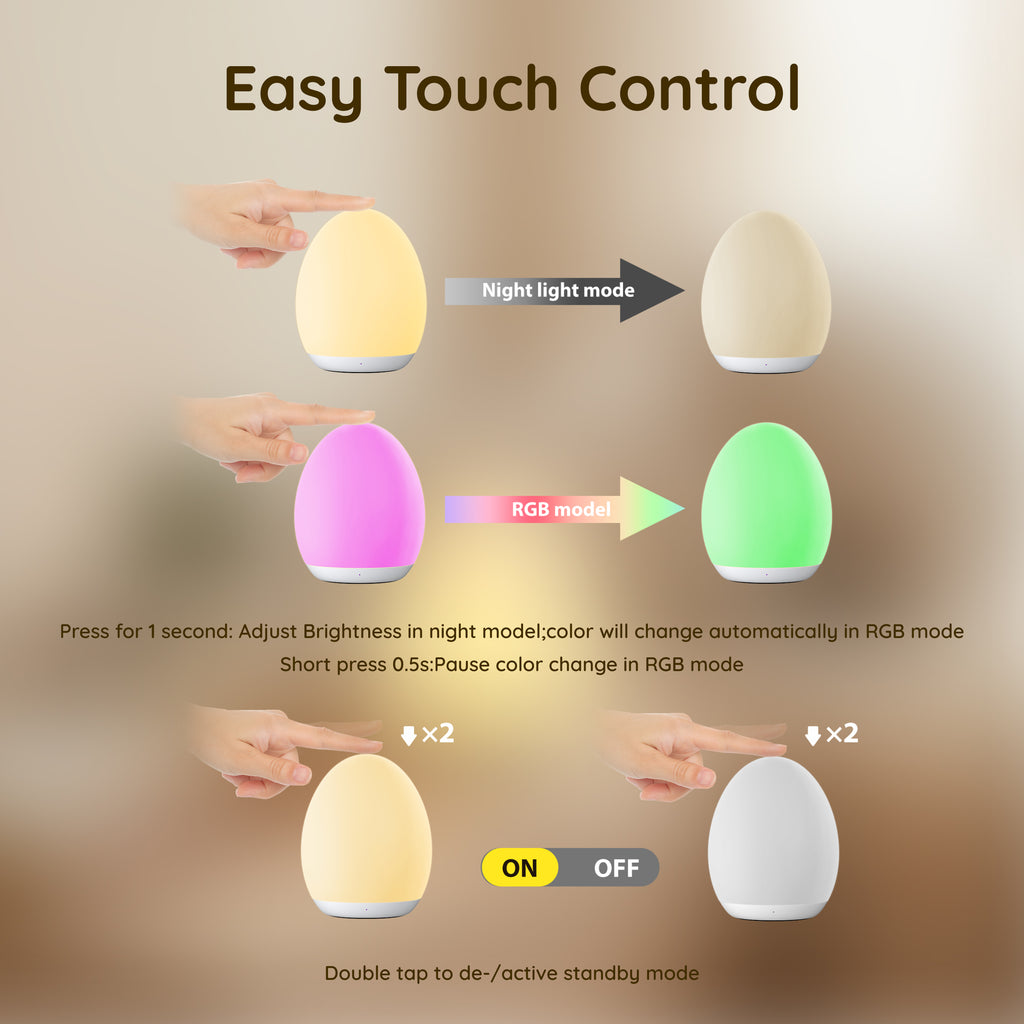 sympa Nachtlicht, Stilllicht Dimmbar mit RGB für Kinderzimmer/200 Stunden Akkulaufzeit, dimmbarer Warm- und RGB-Beleuchtung, BPA-frei, Touchsteuerung, USB Wiederaufladbar, 1 H Timer